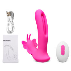 9-Speed Magenta Silicone Remote Control Rechargeable Vibrator with Flapping Function