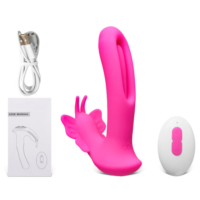 9-Speed Magenta Silicone Remote Control Rechargeable Vibrator with Flapping Function
