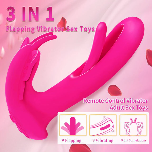 9-Speed Magenta Silicone Remote Control Rechargeable Vibrator with Flapping Function