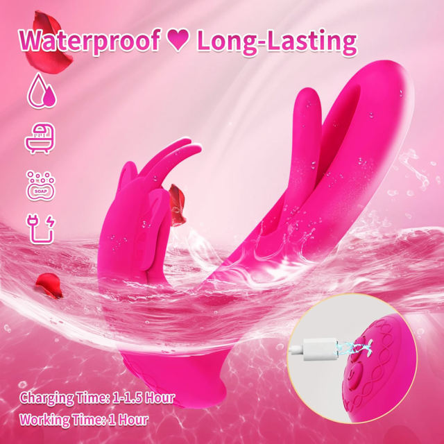 9-Speed Magenta Silicone Remote Control Rechargeable Vibrator with Flapping Function