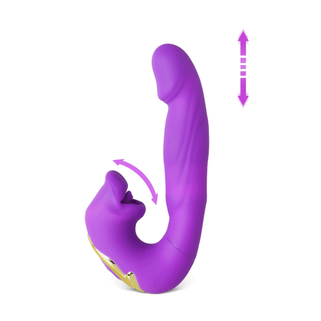 7-Speed Purple Rechargeable Vibrating & Tongue-Licking Massager with Thrusting Function