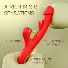 7-Speed Red Silicone Waterproof Rechargeable Vibrator with Flapping Function