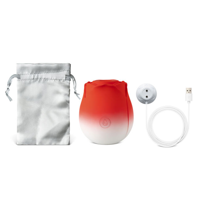 10-Function Red & White Silicone Rechargeable Clitoral Sucking Rose Sex Toy