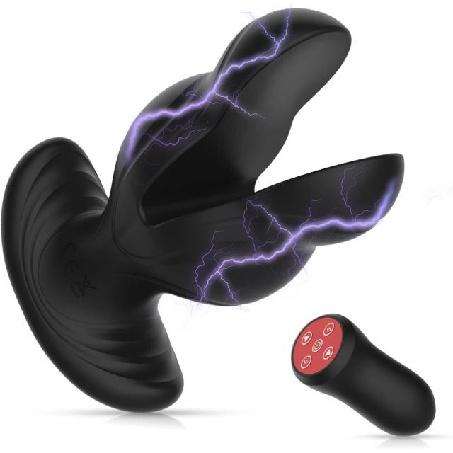 8-Speed Electroshock & Vibrating Rechargeable Black Silicone Vibrating Butt Plug with Remote Control Vibrators