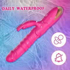 10-Speed Magenta Rechargeable Silicone Rabbit Vibrator with Thrusting Function