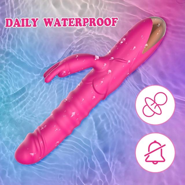 10-Speed Magenta Rechargeable Silicone Rabbit Vibrator with Thrusting Function