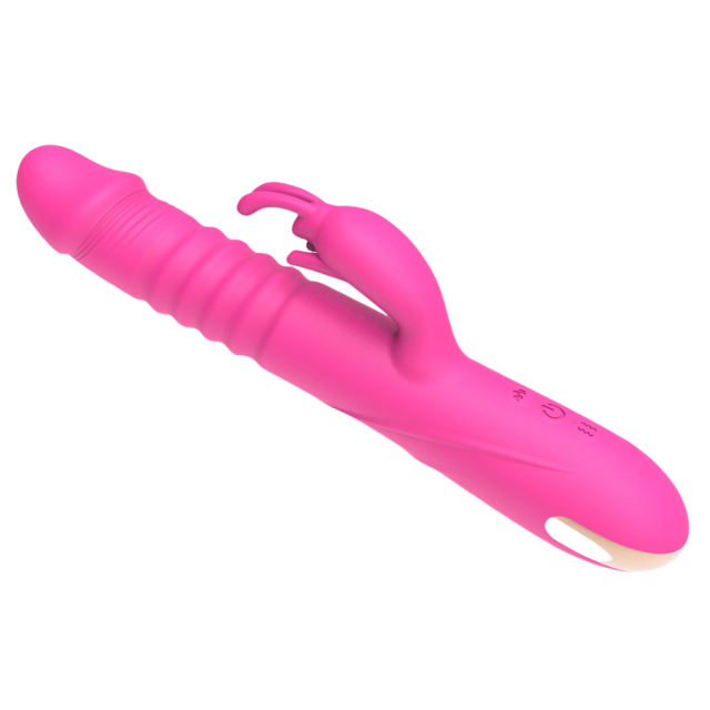 10-Speed Magenta Rechargeable Silicone Rabbit Vibrator with Thrusting Function