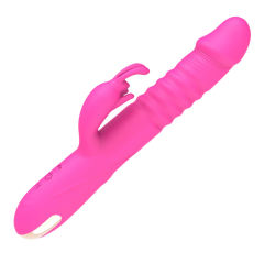 10-Speed Magenta Rechargeable Silicone Rabbit Vibrator with Thrusting Function