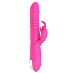 10-Speed Magenta Rechargeable Silicone Rabbit Vibrator with Thrusting Function