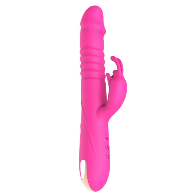 10-Speed Magenta Rechargeable Silicone Rabbit Vibrator with Thrusting Function