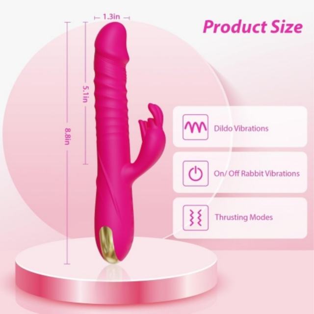 10-Speed Magenta Rechargeable Silicone Rabbit Vibrator with Thrusting Function
