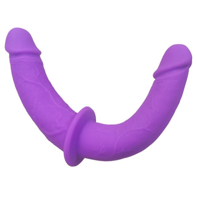 Purple Silicone Strap-On Double Ended Dildo with Adjustable Harness