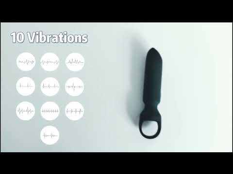 10-Speed Black Rechargeable Silicone Bullet Vibrator with Finger Ring