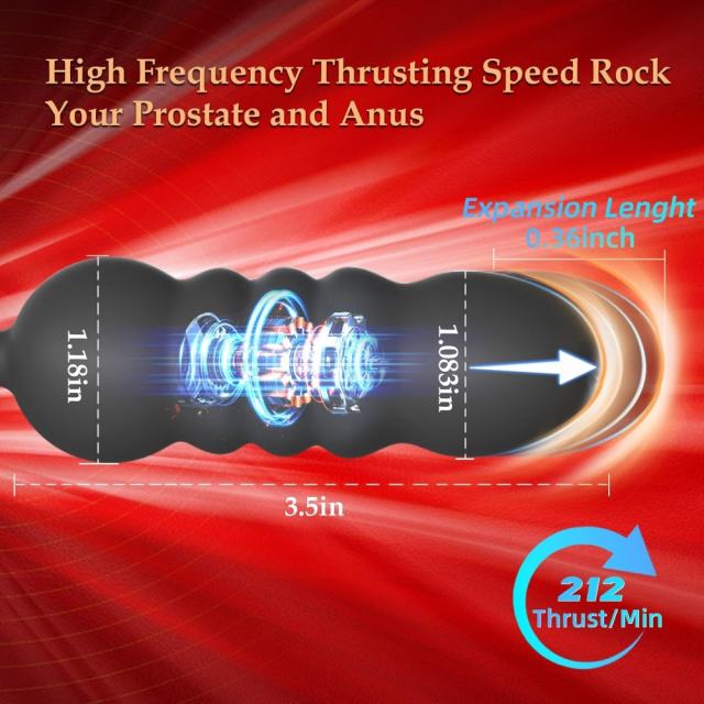 9-Speed Black Thrusting & Vibrating Rechargeable Silicone Prostate Massage with Dual Cock Rings and Remote Control