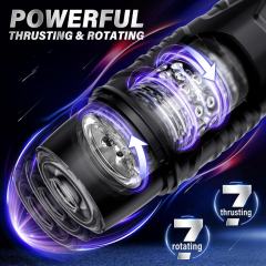 7-Speed Black Rechargeable Masturbator with Vibrating, Thrusting & Rotating Functions