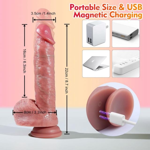 9-Speed Flesh Remote-Controlled Rechargeable Silicone Vibrator with Thrusting, Rotating, and Heating Functions