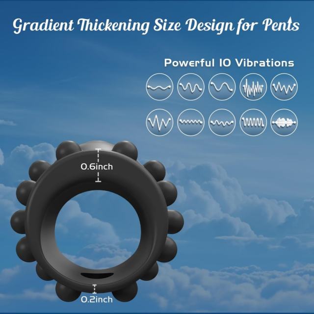 10-Speed Black Rechargeable Silicone Vibrating Cock Ring with USB Magnetic Charging