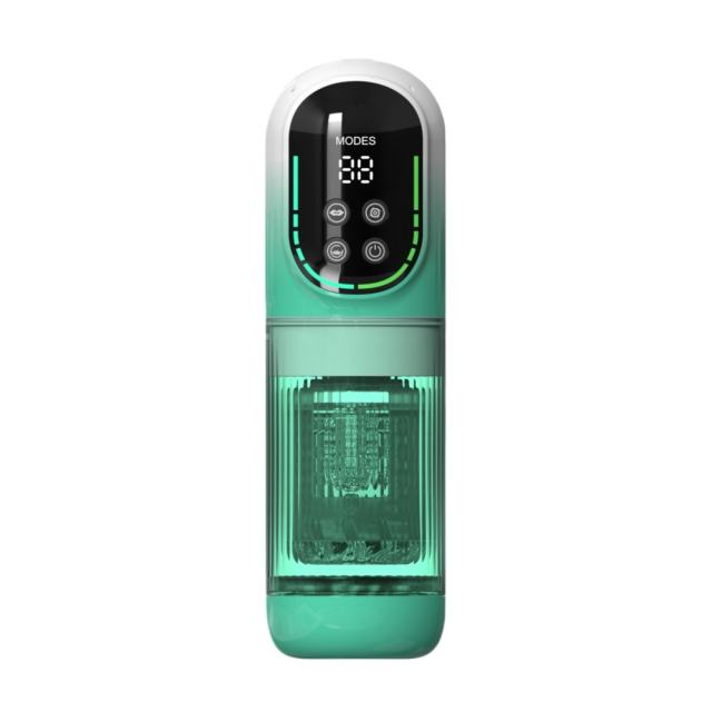 7-Speed Green Rechargeable Masturbator with Vibrating, Thrusting, Rotating, Sucking & Tongue-Licking Functions