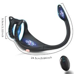 9-Speed Black Rechargeable Remote Control Silicone Vibrating Cock Rings with Mini Bullet