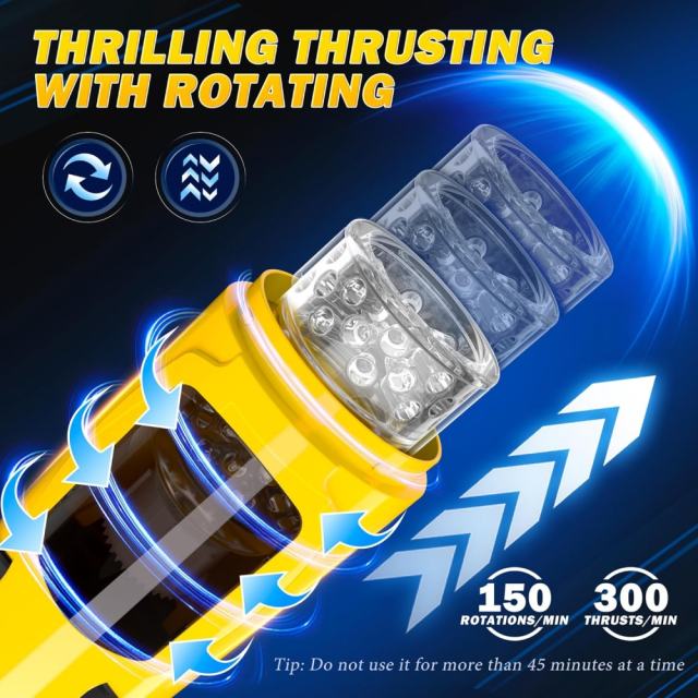 7-Speed Black & Yellow App-Controlled Rechargeable Masturbator with Vibrating, Thrusting & Rotating Functions