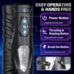 7-Speed Black Rechargeable Masturbator with Vibrating, Thrusting & Rotating Functions