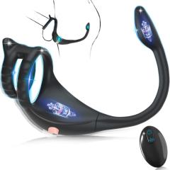 9-Speed Black Rechargeable Remote Control Silicone Vibrating Cock Rings with Mini Bullet