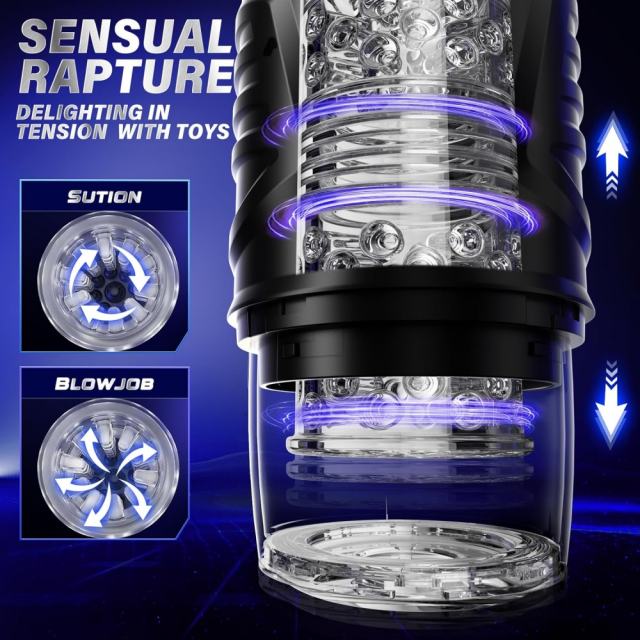 7-Speed Black Rechargeable Masturbator with Vibrating, Thrusting & Rotating Functions
