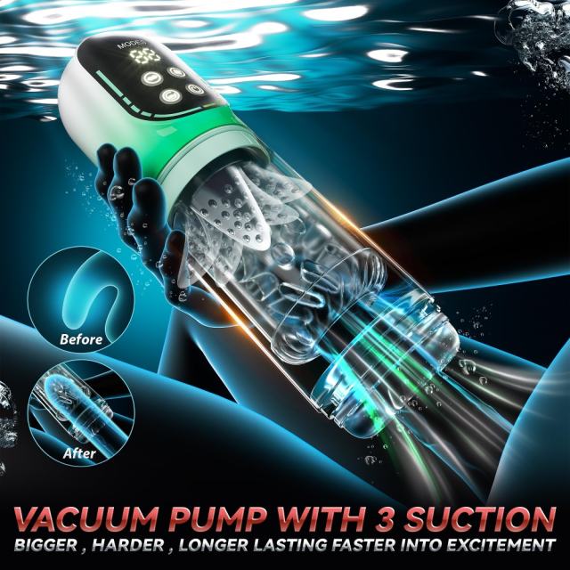 7-Speed Green Rechargeable Masturbator with Vibrating, Thrusting, Rotating, Sucking & Tongue-Licking Functions