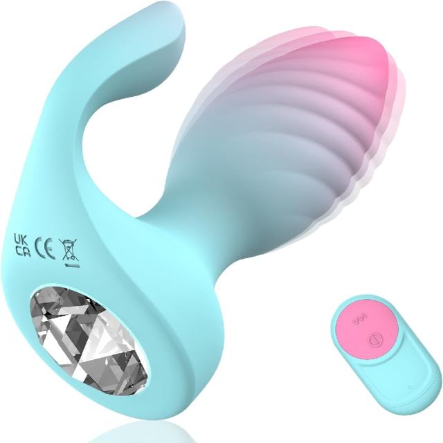 Pink & Blue 10-Speed Rechargeable Silicone Vibrating Anal Plug with Remote Control