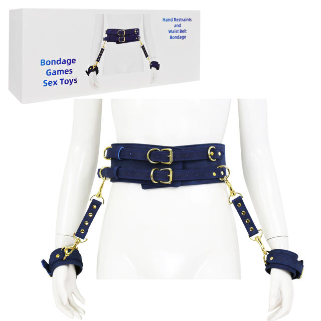 Customizable Blue Bondage Restraints and Waist Belt with Handcuffs