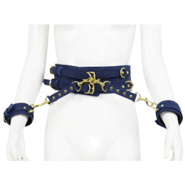 Blue Bondage Restraints and Waist Belt with Handcuffs