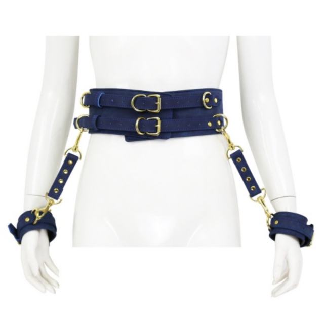 Blue Bondage Restraints and Waist Belt with Handcuffs