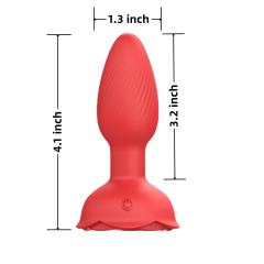 Red Rechargeable 360° Rotating Silicone Vibrating Anal Plug with Remote Control, Light-Up & Rose-Shaped Base
