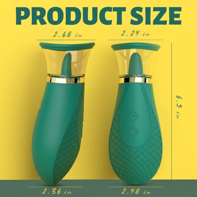 3-Mode Sucking and 9-Mode Tongue-Licking Green Rechargeable Silicone Clitoral Stimulator with USB Magnetic Charging