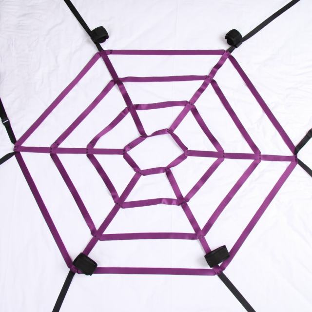 Purple Spider Web Bed Strap Set – Purple & Black Bondage Kit with Handcuffs & Ankle Cuffs