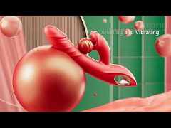 4-in-1 Red Rechargeable Silicone G-Spot Vibrator – 10-Speed Thrusting, Vibrating & Tongue-Clitoral Stimulator