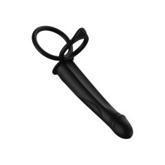7.29'' Black Rechargeable Vibrating Dildo with Cock Rings