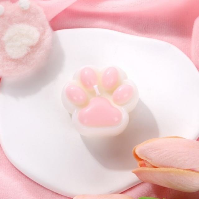 Skin-Safe Pink & White Cat Paw-Shaped Soy Wax Scented Candle