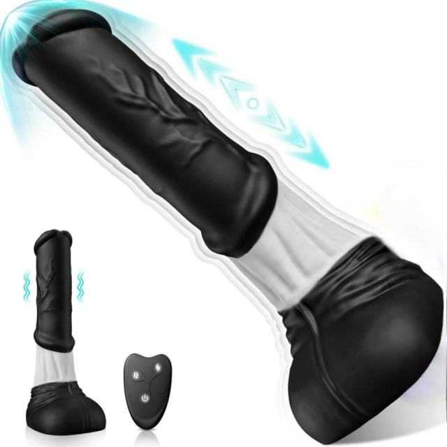 11.8" Rechargeable Black & White Huge Monster Silicone 7-Speed Thrusting & Vibrating Dildo with Remote Control