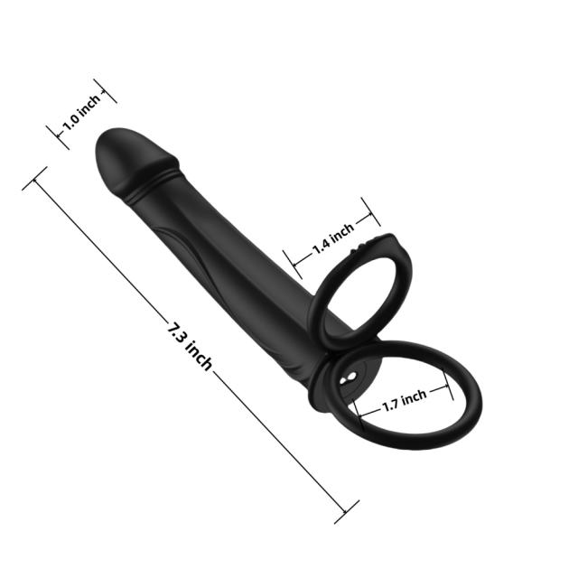 7.29'' Black Rechargeable Vibrating Dildo with Cock Rings