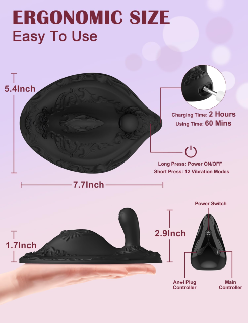 12 Modes Pink Silicone Vibrating   Ride Prostate Massager with Remote Control