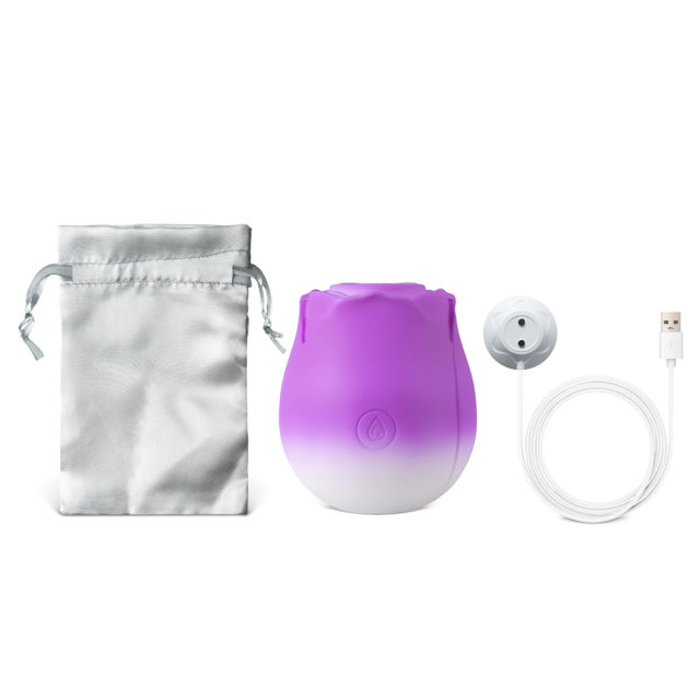 10-Function Purple & White Silicone Rechargeable Clitoral Sucking Rose Sex Toy
