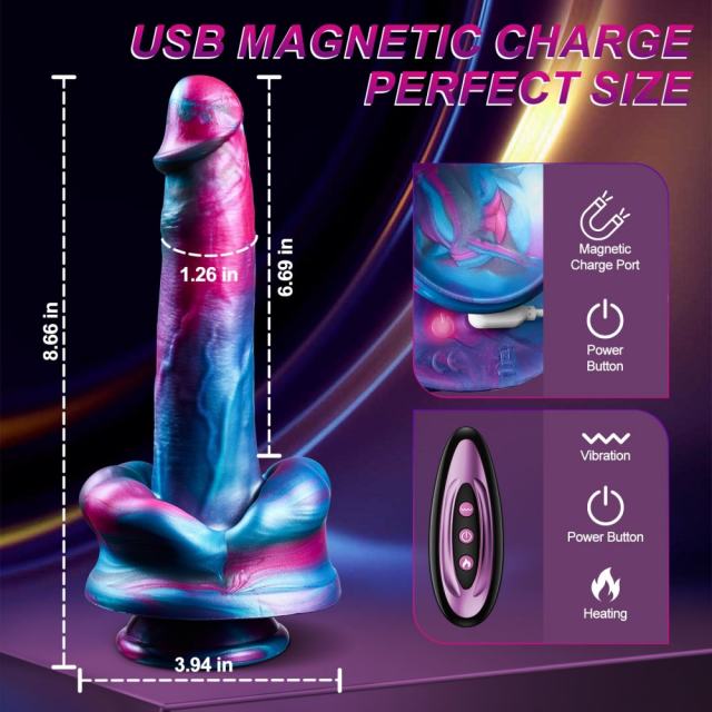 3 Thrusting & 7 Vibrating & Heating Modes Multicolor Fantasy Dildo with Suction Cup & Remote Control