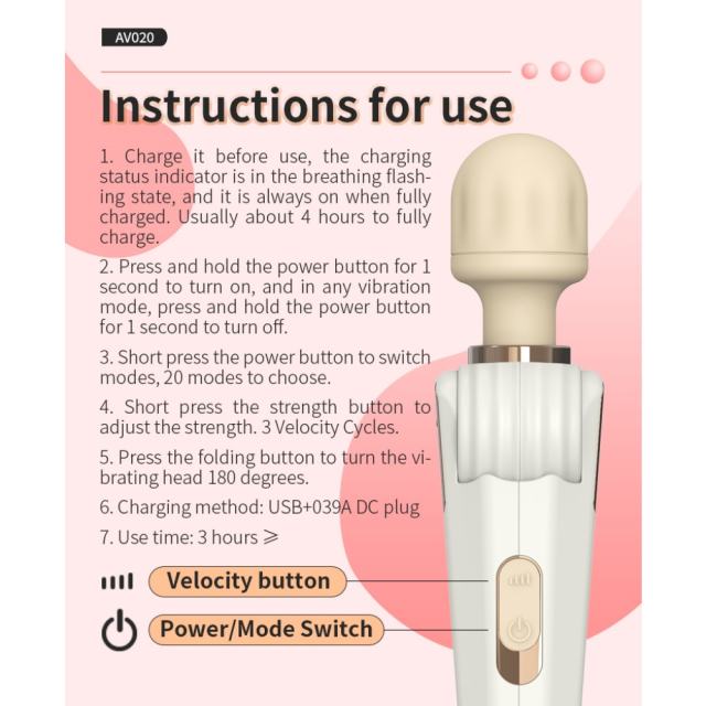 20-Speed Rechargeable Silicone Vibrator with 180° Rotating Head
