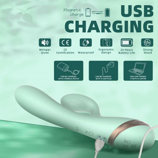 10-Speed Cyan Rechargeable Silicone G-Spot Vibrator with Inflating