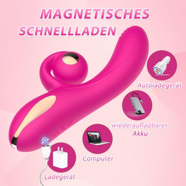 10-Speed Magenta Rechargeable Silicone Vibrator with Swinging Function