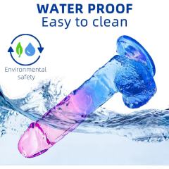 7.09" Clear Purple & Blue TPE Dildo with Strong Suction Cup