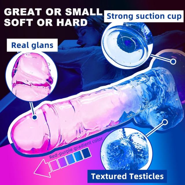 7.09" Clear Purple & Blue TPE Dildo with Strong Suction Cup