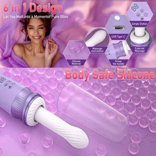 7-Speed Purple App-Controlled Vibration Rechargeable Thrusting Silicone Sex Machine with Heating Function