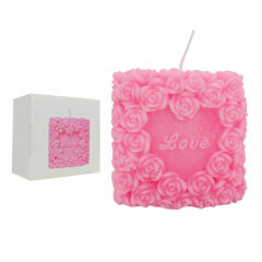 Pink Rose Wax Scented Candle with LOVE